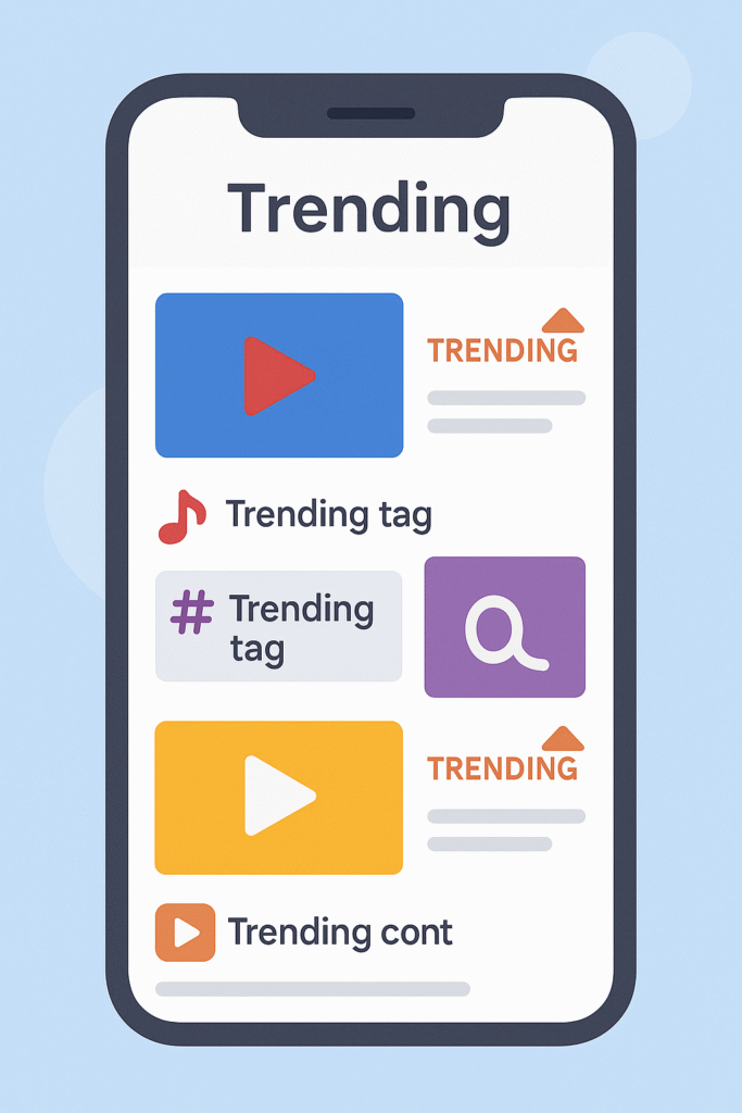 “Social media feed displaying trending hashtags, trending audio, and viral content markers.”